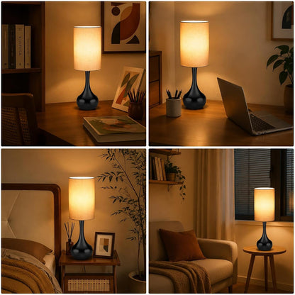 Mid Century Modern Black Droplet Table Lamp with Cylinder Shade6