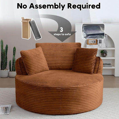Oversized round Chair Lounge Chaise Indoor, 53.5" Upholstered Corduroy Deep Seat Single Cloud Sofa Chair, Fluffy Modern Large Circle Boneless Sleeper Sofa for Living Room, Bedroom, Orange7