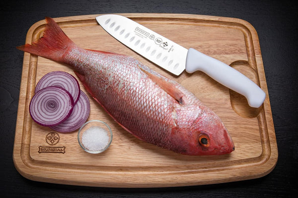 3800 Series 7 Inch Santoku Kitchen Knife with White Polypropylene Handle and Japanese High Carbon Stainless Steel Blade2
