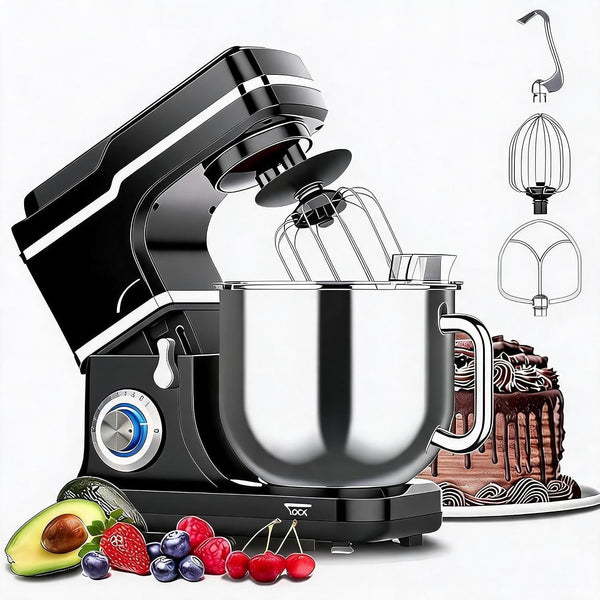 Stand Mixer Dough Mixer 7QT 660W 10-Speed Tilt-Head Dough Mixer, Electric Kitchen Mixer with Stainless Bowl, Hook, Whisk, Beater & Splash Guard, Black (Black)1