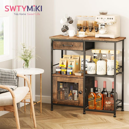 Coffee Bar Cabinet for Home - Farmhouse Coffee Stand Station Multi-Purpose Buffet Sideboard Cabinet with Drawers - Kitchen Bar Table for Living Room, Corner, Small Space, Espresso3