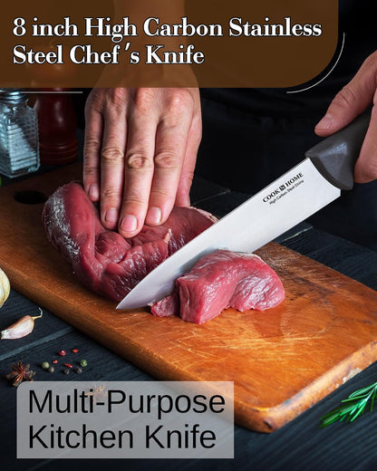 Professional 8 Inch Chef'S Knife Multi-Purpose, Straight Edge High Carbon Stainless Steel Sharp Kitchen Knife, Ergonomic Handle, Black3