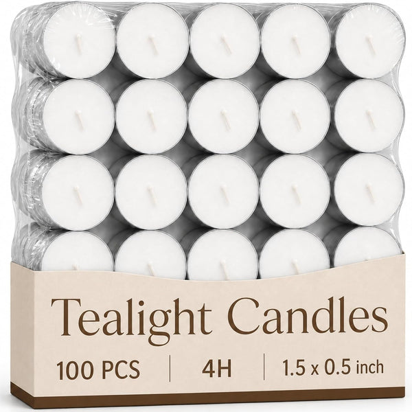 Tealight Candles, 100 Pack, 4 Hour Long Burning Tea Lights1