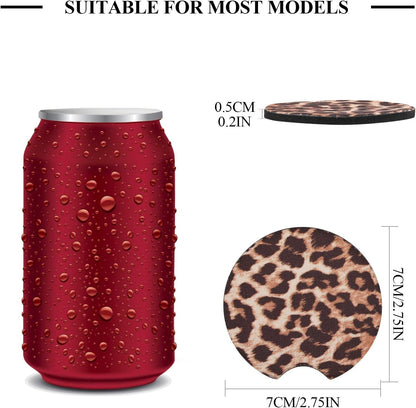 4 Pack Car Coasters, 2.75Inch Leopard Print Cup Holder Coasters for Car, Neoprene Cup Pad Mat Coaster for Cup Holders for Women2