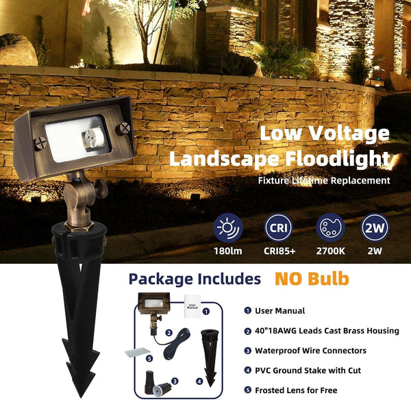Cast Brass 12V Low Voltage Flood Light Outdoor without Bulb(6 Pack)4