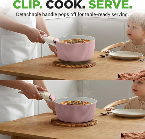 18-Piece Ceramic Cookware Set with Detachable Handles, Non Stick Pots and Pans, Ptfe-Free Natural Ceramic Coating, Space-Saving Design, Oven & Stove Safe, Includes Utensils, Pink3