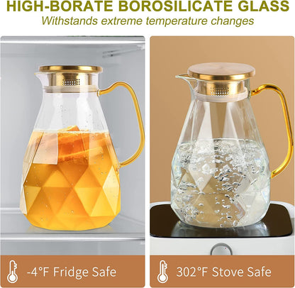 Glass Pitcher, 2.2 Liter Water Pitcher with Lid | Iced Tea Pitcher for Fridge,Carafe with Lid, Glass Water Jug for Juice, Milk, Cold or Hot Beverages, 2 Quart9