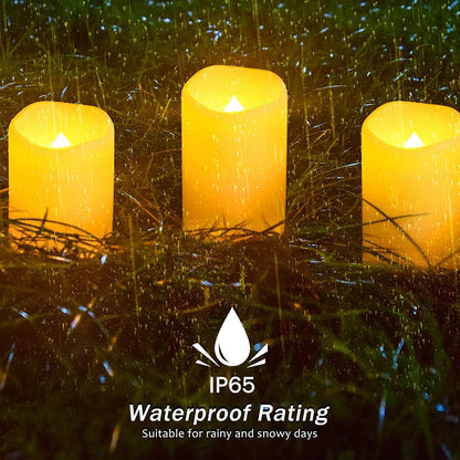 Solar Flameless Candles Outdoor Waterproof,Dusk to Dawn Outdoor Lighting, Flickering Fameless Reusable LED Light Candles for Lantern Garden Camping and Home Decor, 3D Wick (3"X6") Set of 23