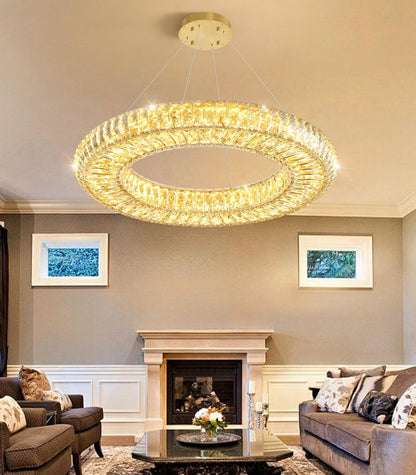 23.6'' Modern LED Ring Pendant Light Dimmable Crystal Chandelier for Dining Room Living Room Bedroom Gold5