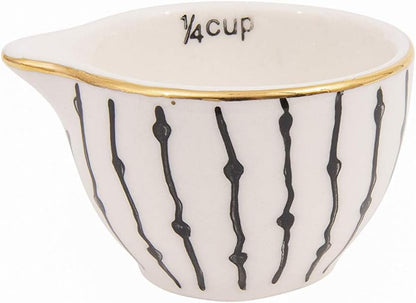 Creative Co-Op Black & White Stoneware Measuring Cups with Gold Electroplating (Set of 4 Sizes)4