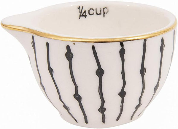 Creative Co-Op Black & White Stoneware Measuring Cups with Gold Electroplating (Set of 4 Sizes)4