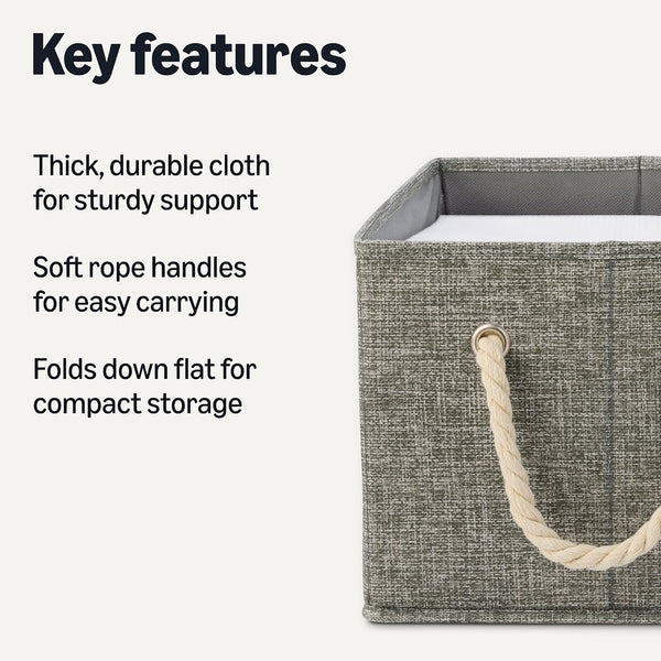 Foldable Storage Bins with Rope Handles, Closet Organizers, Storage Baskets for Organizing, Large, Charcoal, 3-Pack2