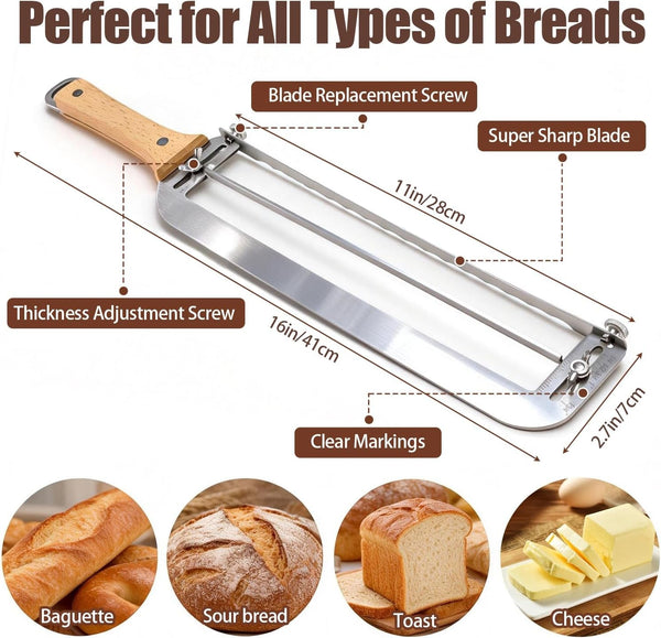 Adjustable Bread Slicer for Perfect Slices - Bread Knife for Homemade Bread with Thickness Guide - Premium Sharp Stainless Serrated Blade for Sourdough Baguettes Bagels Loaves2
