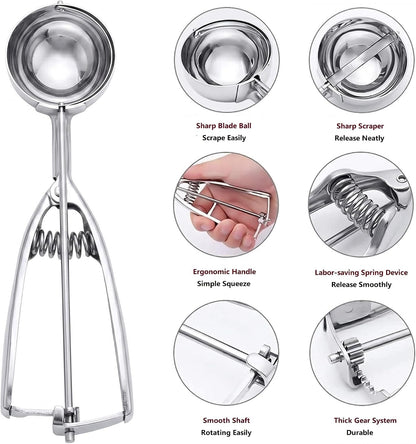 Ice Cream Scoop, 3Pcs Cookie Scoop Set, Stainless Steel Ice Cream Scooper with Trigger Release, Large/Medium/Small Cookie Scooper for Baking, Cookie Scoops for Baking Set of 3 with Cookie Dough Scoop…6
