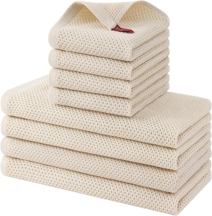 100% Cotton Kitchen Towels and Dishcloths Set, 8 Pack- Beige1