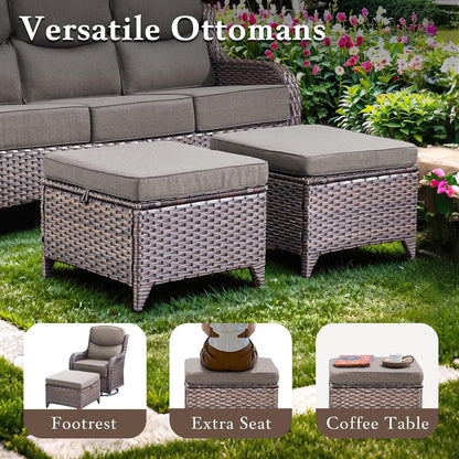 Luxury High Back Outdoor Furniture with 6-Inch Extra Thick Cushions, Patio Furniture Set with Swivel Chairs, 7 PCS Wicker Conversation Set for Yard, Deck, Poolside, Brown/Grey8