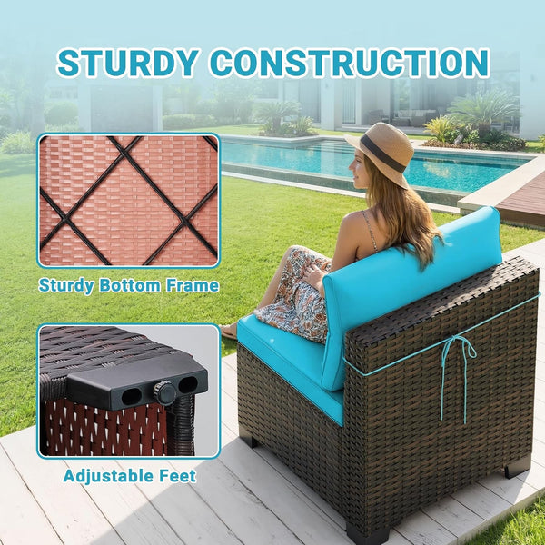 7Pcs Outdoor Patio Furniture Sets,Rattan Conversation Sectional Set,Manual Weaving Wicker Patio Sofa with Tea Table5
