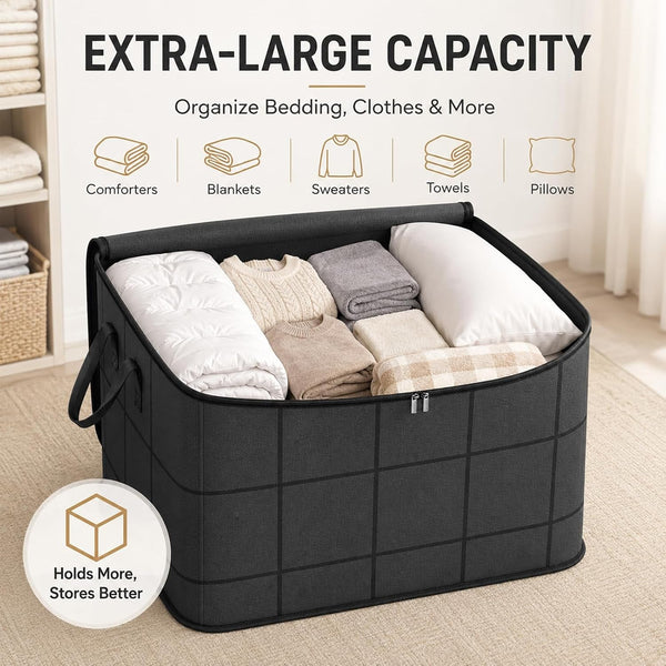 Peachloft Storage Bins, Extra Large Zippered Fabric Moving Bags with Reinforced Handles, Heavy Duty Closet Organizers for Bedding, Quilts, Clothes and Sweaters，1：180L3