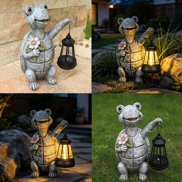 Solar Garden Outdoor Statues Turtle with Lights Resin Statue with Solar Lantern, Decorative Lawn(Turtle 2)3