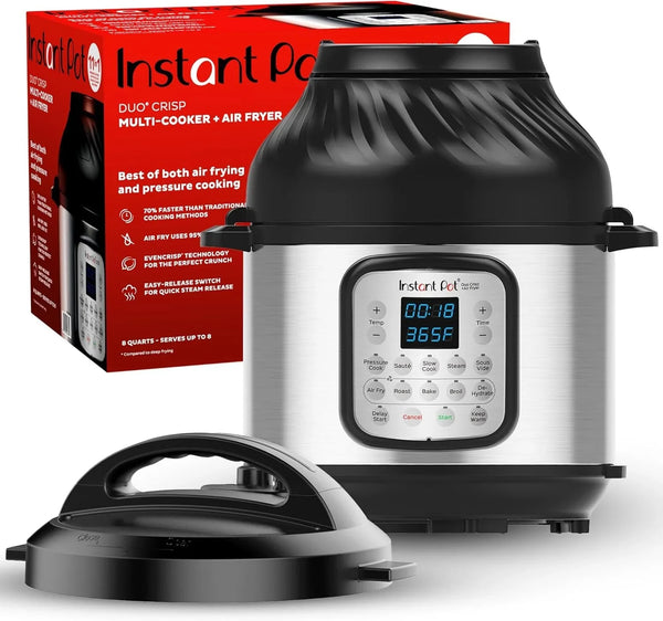 Duo Crisp 11-In-1 Air Fryer and Electric Pressure Cooker Combo with Multicooker Lids That Fries, Steams, Slow Cooks, Dehydrates,Free App with over 800 Recipes, Black/Stainless Steel, 8QT1