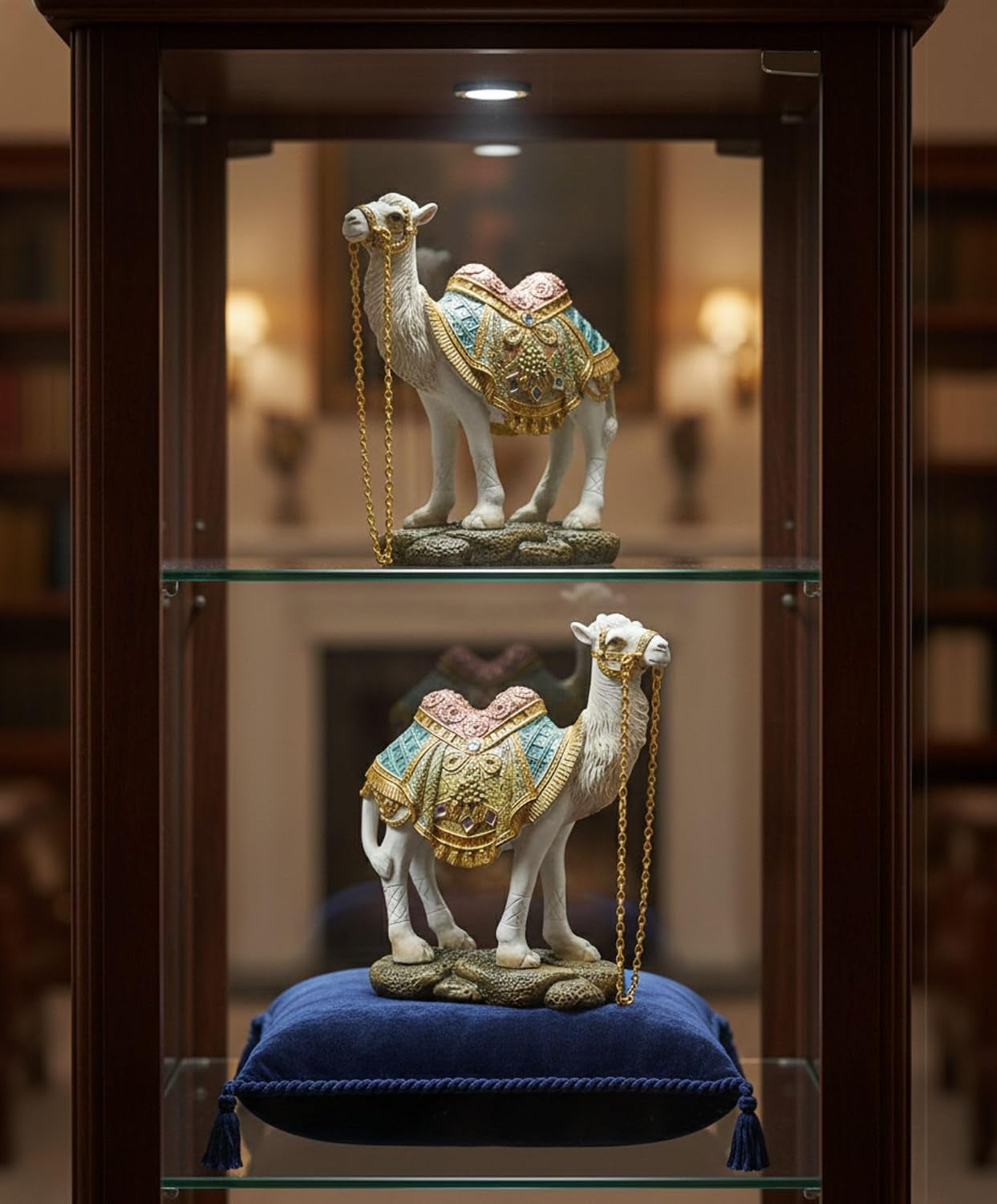 ornate-white-camel-figurine-decorative-resin-camel-statue-with-gold-embellished-saddle-chain-luxury-home-decor-accent-for-mantel-shelf-tabletop-5-5-2-6-in-0-4-lb