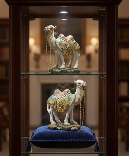 Ornate White Camel Figurine — Decorative Resin Camel Statue with Gold Embellished Saddle & Chain — Luxury Home Décor Accent for Mantel, Shelf, Tabletop (5.5 × 2 × 6 In, 0.4 Lb)2
