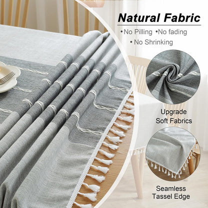Tablecloths for Rectangle Tables,Cotton Linen Table Cloth Waterproof Tablecloth Wrinkle Free Farmhouse Dining Tables Cover,Soft Fabric Table Cloths with Tassels,Grey,55" X 70",4-6 Seats3