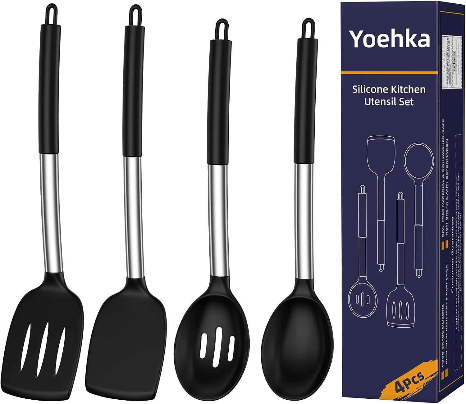 silicone-cooking-utensils-set-4pcs-spatula-and-spoon-set-black