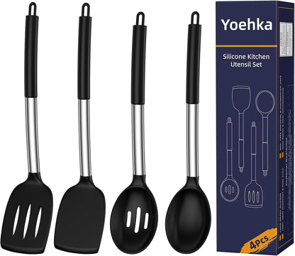 Silicone Cooking Utensils Set, 4Pcs Spatula and Spoon Set, Black1