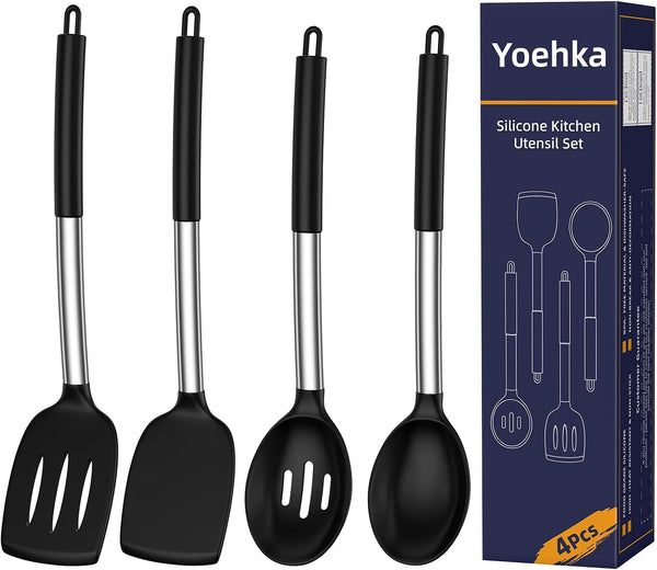 Silicone Cooking Utensils Set, 4Pcs Spatula and Spoon Set, Black1