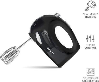 5-Speed Hand Mixer with Eject Button, Electric Handheld Mixer for Cream, Batter, Eggs & Baking, Stainless Steel Beaters, Dishwasher-Safe, Lightweight Compact Design, Black6