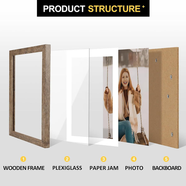 8X10 Picture Frames with 6X8 Mat Set of 6, Rustic Brown3