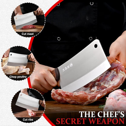 Meat Cleaver, Chinese Chefs Kitchen Knife, Bone Chopper, Full Tang Butcher Chopping Knife with Hanging Hole, Wooden Handle, German Steel, for Home and Resturant6