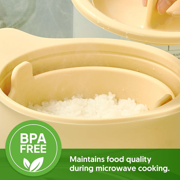 100% Platinum Silicone Low Carb Rice Cooker, 2-3 Cups Uncooked Rice, Microwave Rice Cooker, Self-Basting Lid for Everyday Meals, Cream White7