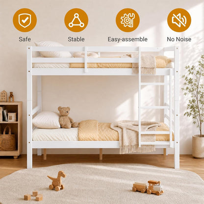 Full over Full Bunk Bed with Thick Posts, Wood Bunkbed, White7