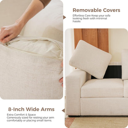 Oversized 85'' Couches for Living Room, Modern 3-Seater Cloud Couch with Removable Cover, Wide Armrest, Thick Spring Cushions, Comfy Deep Sofa for Apartment, Office, Small Space, Linen Beige6