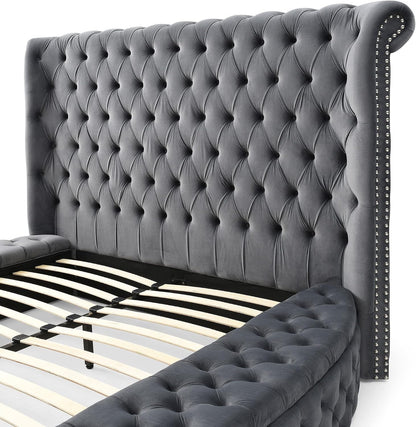 Elizabeth 107 X 101 Velvet round Storage King Bed in Gray7