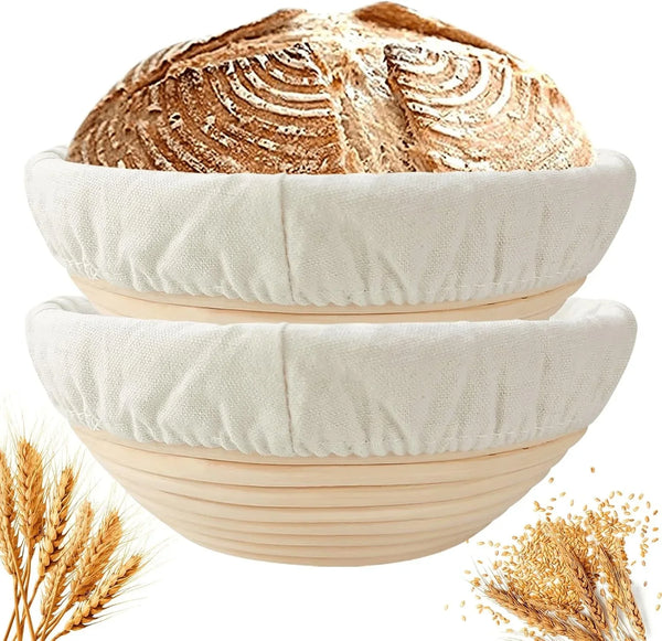 Rattan Banneton Bread Proofing Basket Set of 2, 9 Inch round | for Sourdough, Boule and Artisan Loaves; Supports Dough during Final Proof for Easier Shaping and Defined Spiral Lines1
