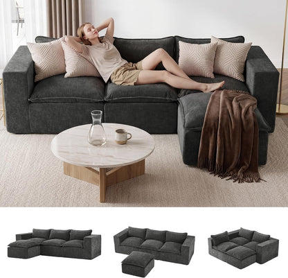 101" Boneless Cloud Sectional Couch for Living Room, Sectional L Shaped Sofa Couch with Ottoman, Modular Sleeper Sofa for Apartment，No Assembly, Dark Grey3