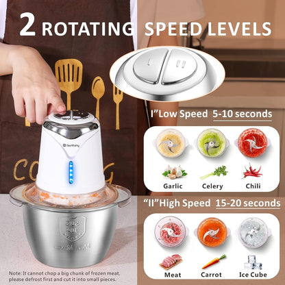 Cordless Food Processor, 5-Cup Stainless Steel Wireless Chopper W/ 2 Speeds | 6000Mah Rechargeable Battery, Fast Powerful Chop, Dishwasher-Safe, Small Electric Vegetable Meat Blender, Portable Mini Mixer5