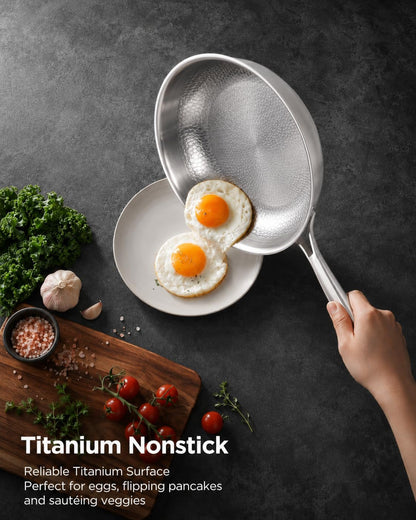 Titanium Pan for Cooking,11In Uncoated Hammered Titanium Pro Frying Pan with Lid |Chef-Grade Design | Pfas/Pfoa/Ptfe-Free | Induction & Oven-Safe3