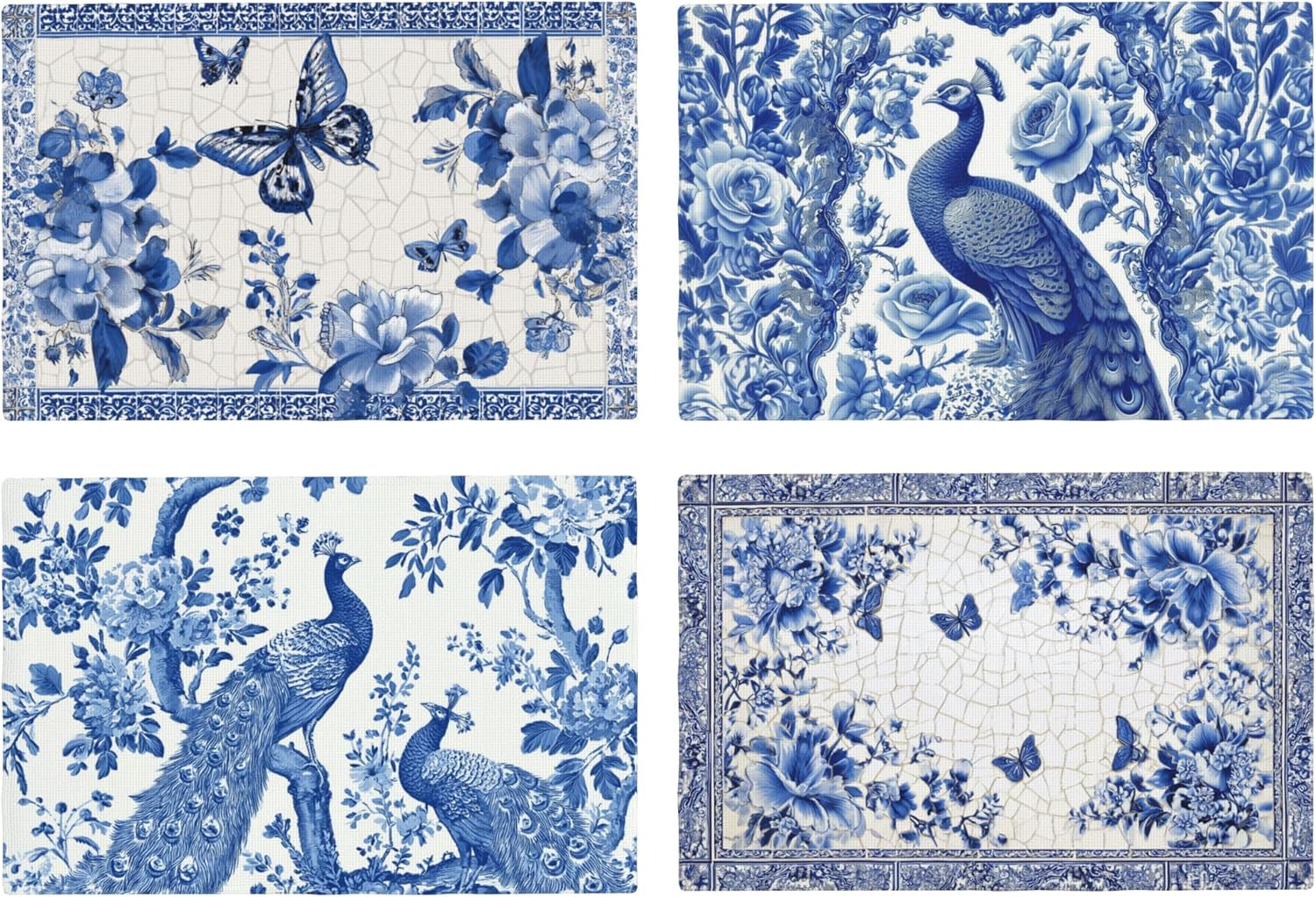 blue-and-white-porcelain-peacock-table-placemats-set-of-4-place-mats-linen-wipeable-placemats-waterproof-rectangle-table-mat-for-kitchen-dining-dinner-18-x-12-inch