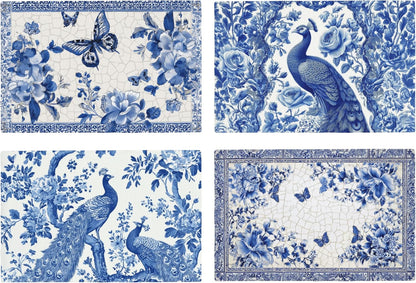Blue and White Porcelain Peacock Table Placemats Set of 4 Place Mats Linen Wipeable Placemats Waterproof Rectangle Table Mat for Kitchen Dining Dinner 18 X 12 Inch1