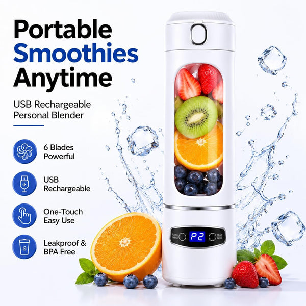 Portable Blender for Shakes and Smoothies, 20 Oz Personal Blender USB Rechargeable, 6-Blade High Speed Juicer Cup for Protein Shake, Fruit Smoothie, Travel, Gym, Office, White6