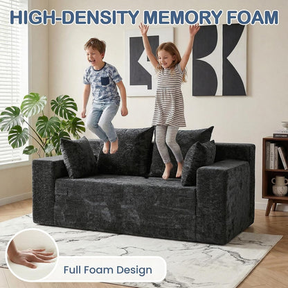 Boneless Couch Small, 3-In-1 Boneless Loveseat Sleeper Sofa Bed Convertible Sofa Bed with 4 Pillows, Black Boneless Couch for Living Room, Guest Room, Small Space5