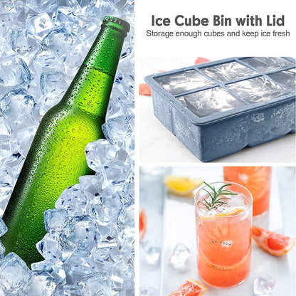 Silicone Ice Cube Trays 3 Pack - Large Size Silicone Ice Cube Molds with Leak Proof Removable Lid Square Ice Cube Tray and BPA Free for Cocktail,Whiskey, Stackable Flexible Ice5