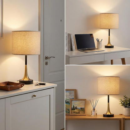 16.5'' Modern Table Lamps Set of 2 with Gold Metal Base and Linen Shade, Mid-Century Bedside Nightstand Lamps for Living Room and Bedroom(Bulb NOT Included)6