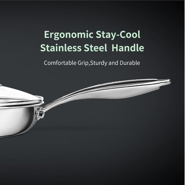 10 Inch Tri-Ply Stainless Steel Frying Pan with Lid,No Coatings PFOA&PTFE Free Skillets,Chef'S Pans,Dishwasher and Oven Safe Cookware, Compatible with All Cooktops6