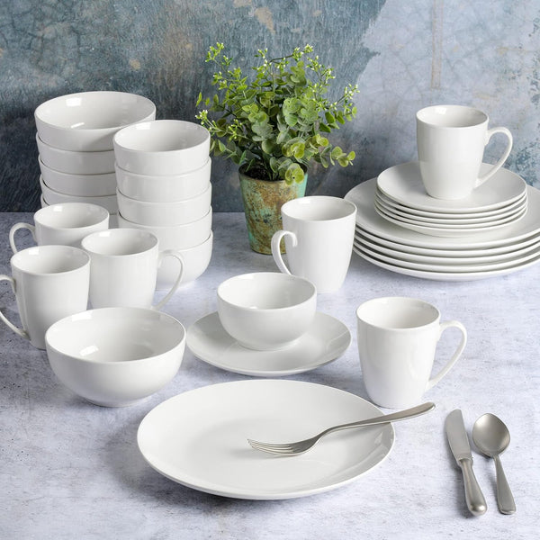 Ogalla 30-Piece Dinnerware Set – Porcelain, Chip & Scratch Resistant, White - Service for 63