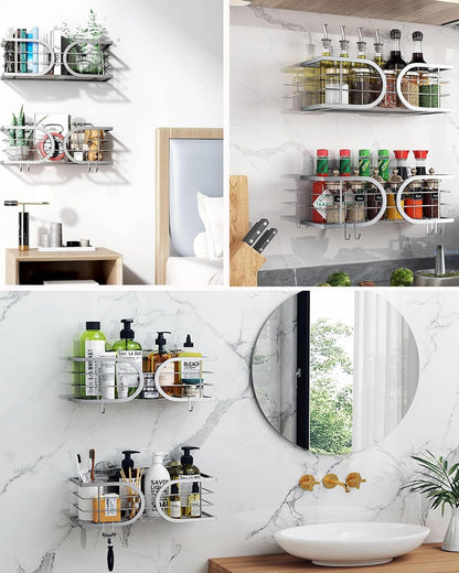 Shower Caddy No Drill Wall Mounted 304 Stainless Steel Durable Large Capacity Adhesive Shower Rack Organiser Quick Dry Rustproof Bathroom Storage Shelves - 2 Pack (Silver)6